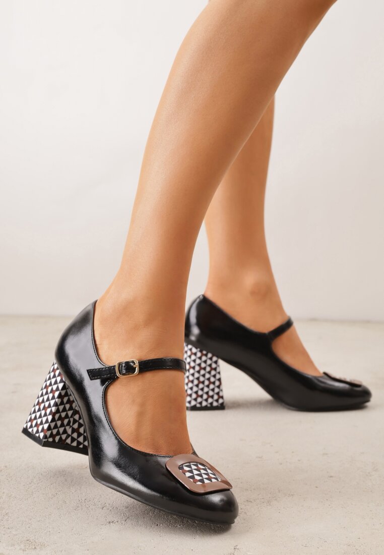 Pantofi Mary Jane Retro Negri Vices cu Brant din Piele Vedvire