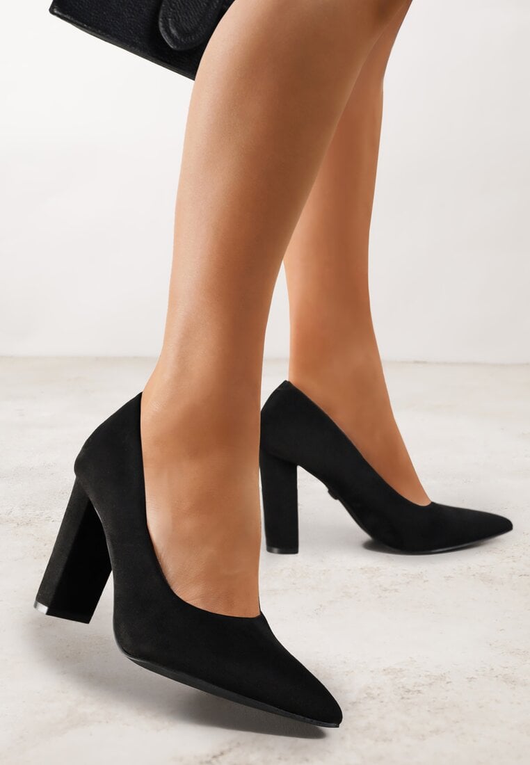 Pantofi cu toc Negre Vices pe Toc gros cu Branț din piele Pioana