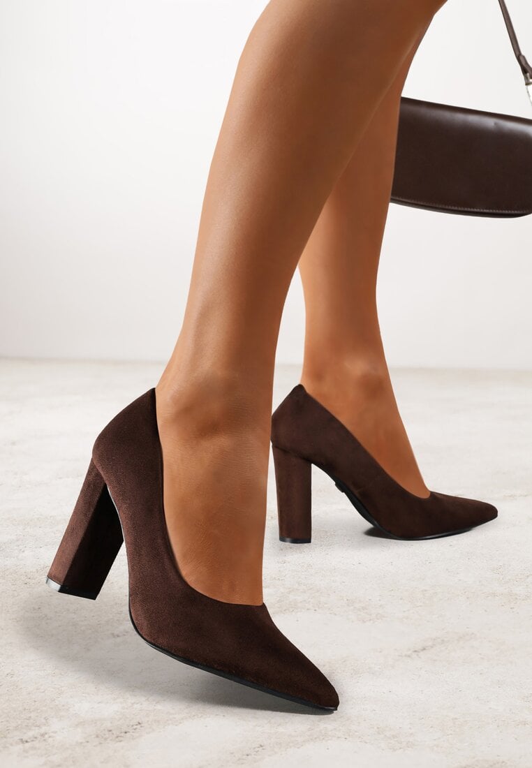 Pantofi cu toc Maro cu toc gros Vices cu branț din piele Pioana