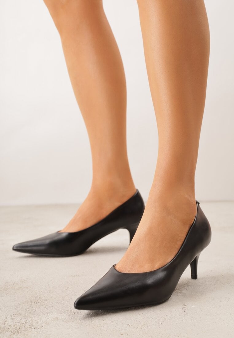 Pantofi cu toc Negre Vices cu toc tip rață cu branț din piele Amerisse