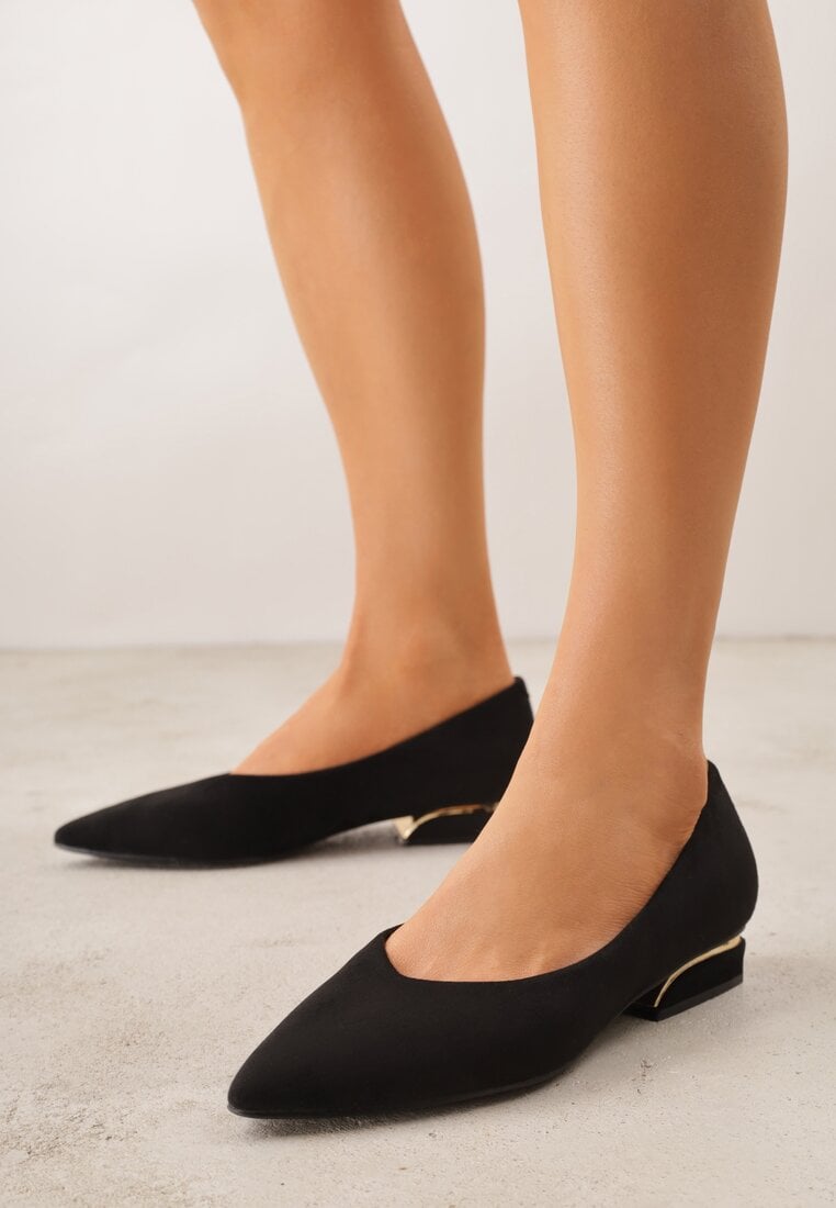 Pantofi cu toc Balerini Negre Vices cu Vârf Ascuțit și Brant din Piele Falennea