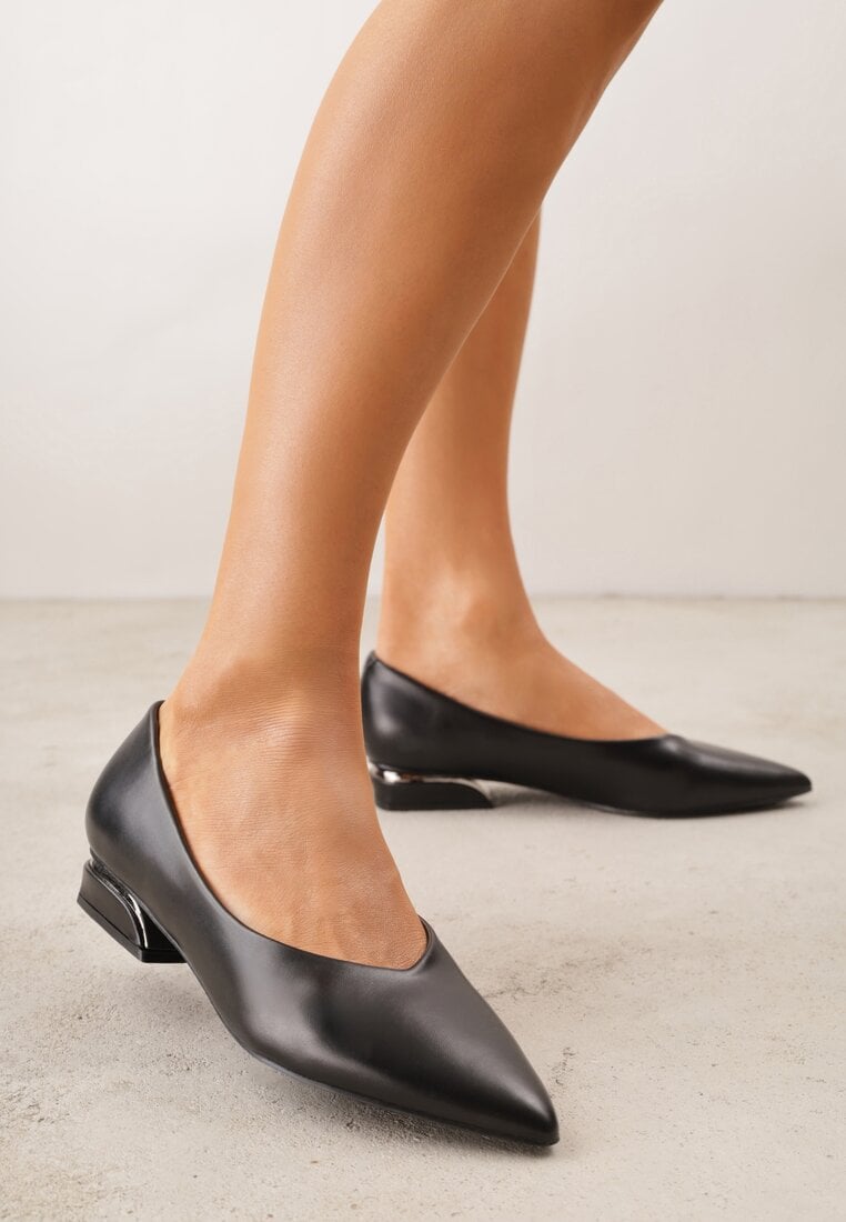 Pantofi cu toc negri Vices cu Branț din Piele cu Toc Jos cu Ornament Dakene