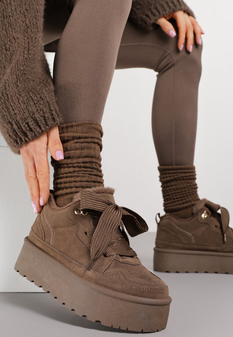 Adidași Maro Vices Stilizați ca Ghete de zăpadă pe Platformă Bordurați cu Blană Naleris