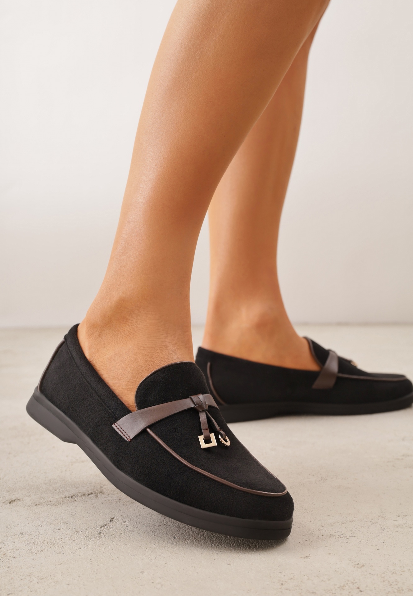 Mocasini Negri VICES din imitație de piele întoarsă cu branț din piele naturală Dispova