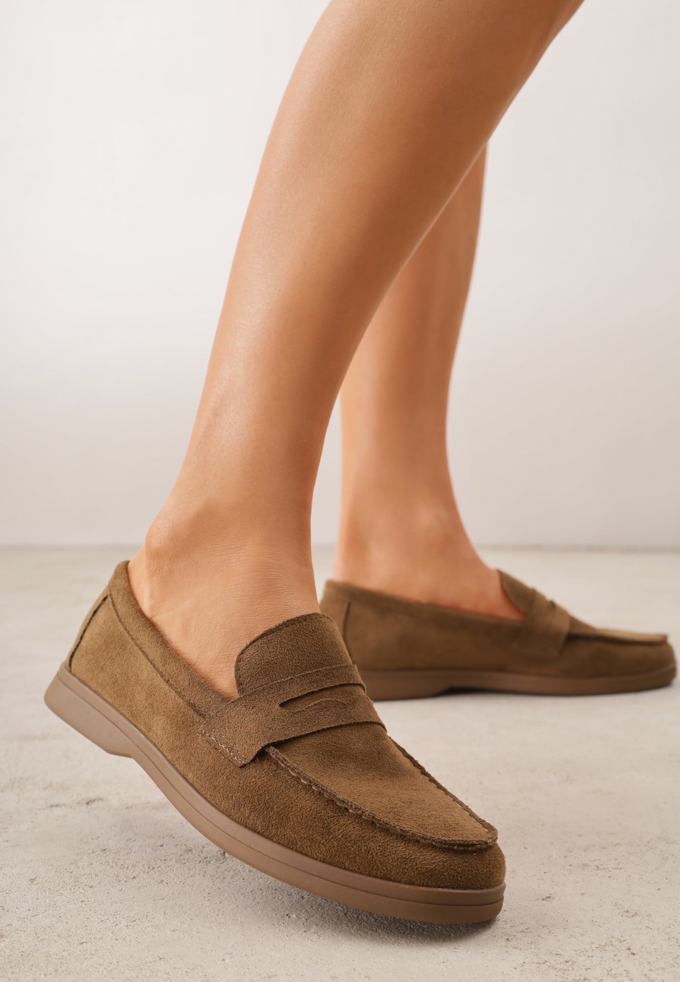 Mocasini bej închis Casual VICES din imitație de piele întoarsă cu branț din piele naturală Sheiris