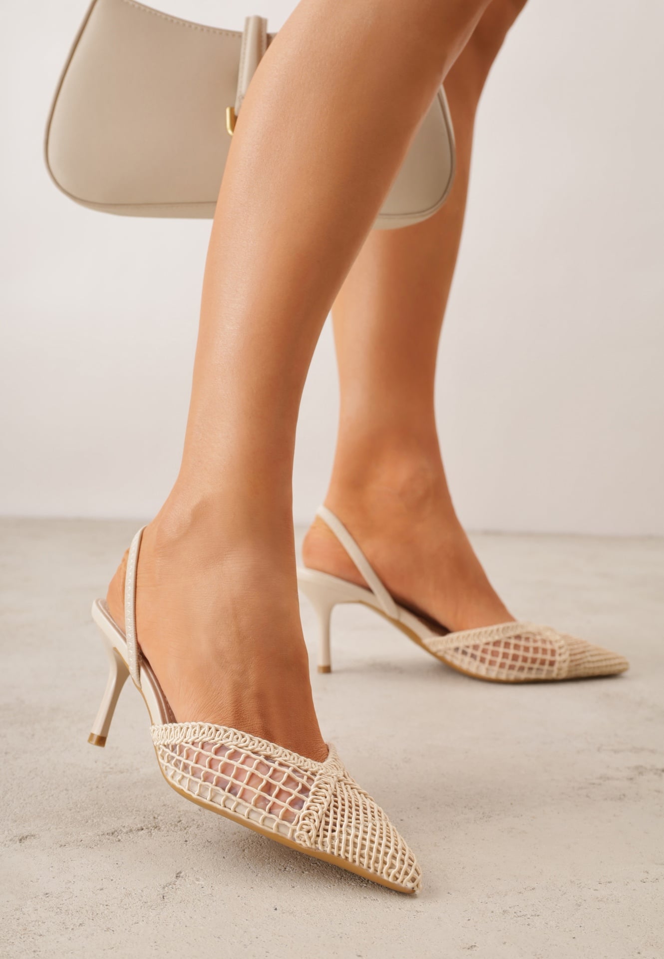 Pantofi stiletto bej VICES Decorați cu plasă Coraerial