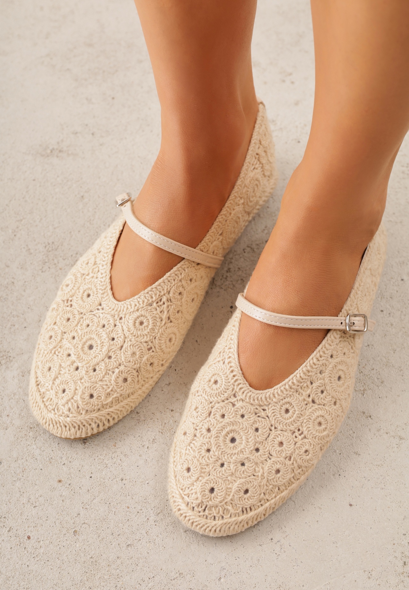 Balerini Ajurați Bej închis VICES Decorați cu împletitură Savamisa