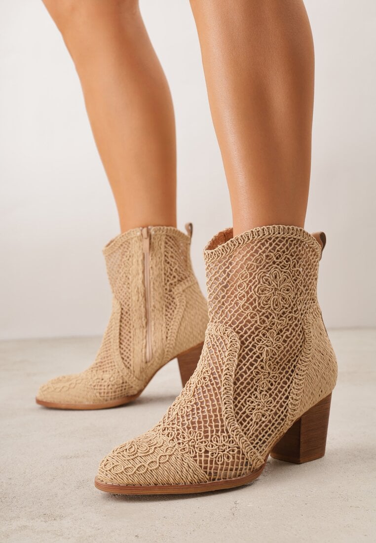Botine Decupate Bej închis Cowboy VICES cu toc conic Natesela