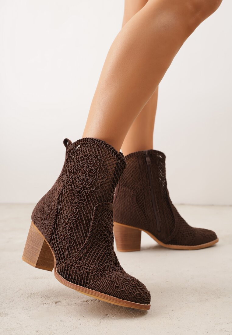 Botine Maro Perforate stil cowboy VICES cu Toc Conic Natesela