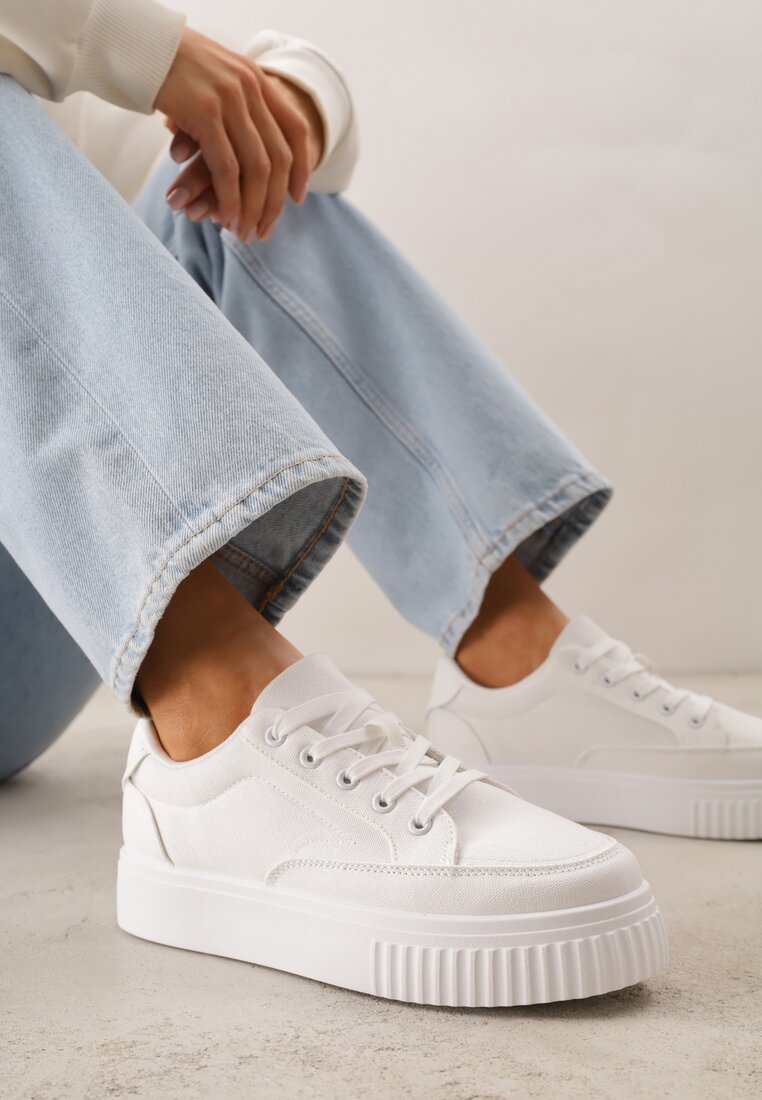 Chunky Sneakers Alb pe platformă reliefată Trianne