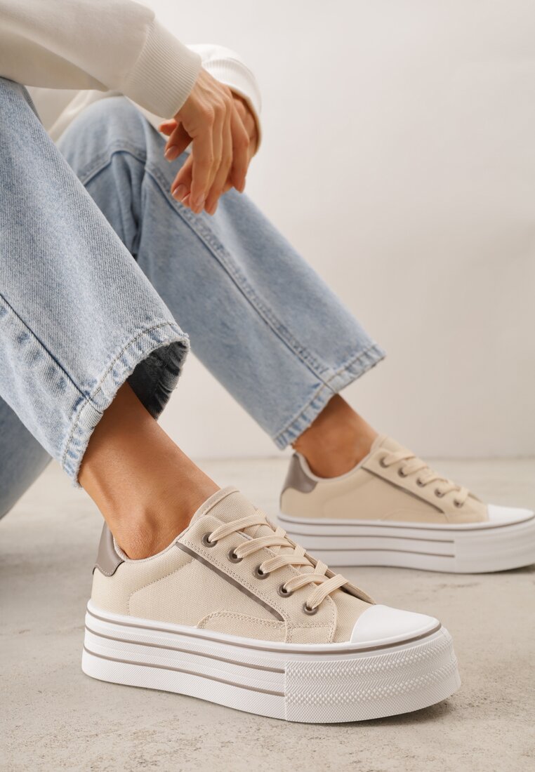 Tenisi Bej cu design clasic pe platformă Opheme