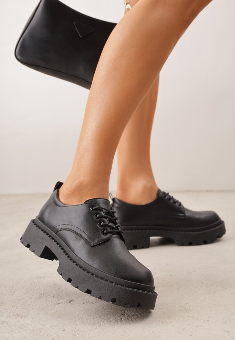 Pantofi Negri Eleganti Oxford VICES cu șireturi și cu platformă Anatala