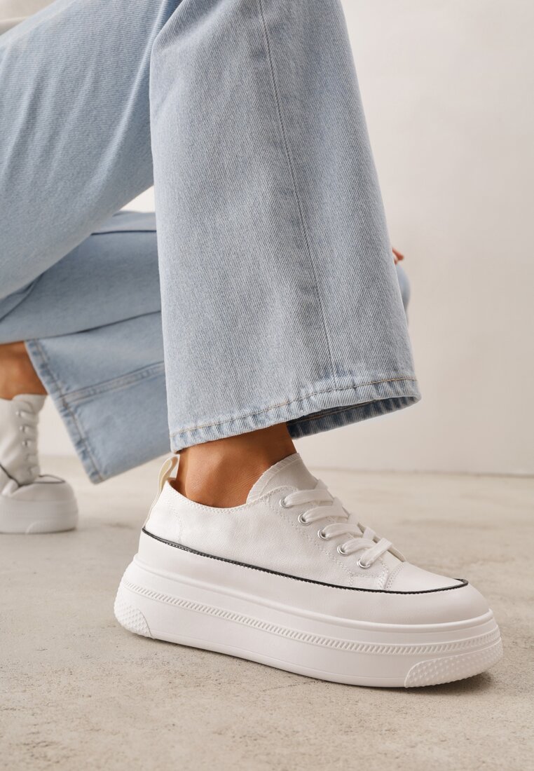 Adidași Albi VICES pe Platformă cu Curea Decorativă în Jurul Tălpii Rionira