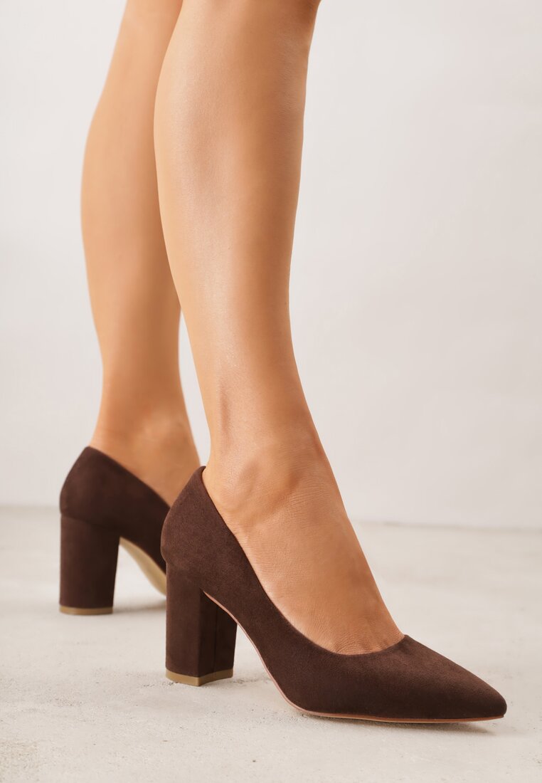 Pantofi cu toc gros maro închis casual Vices cu branț din piele naturală Maidra