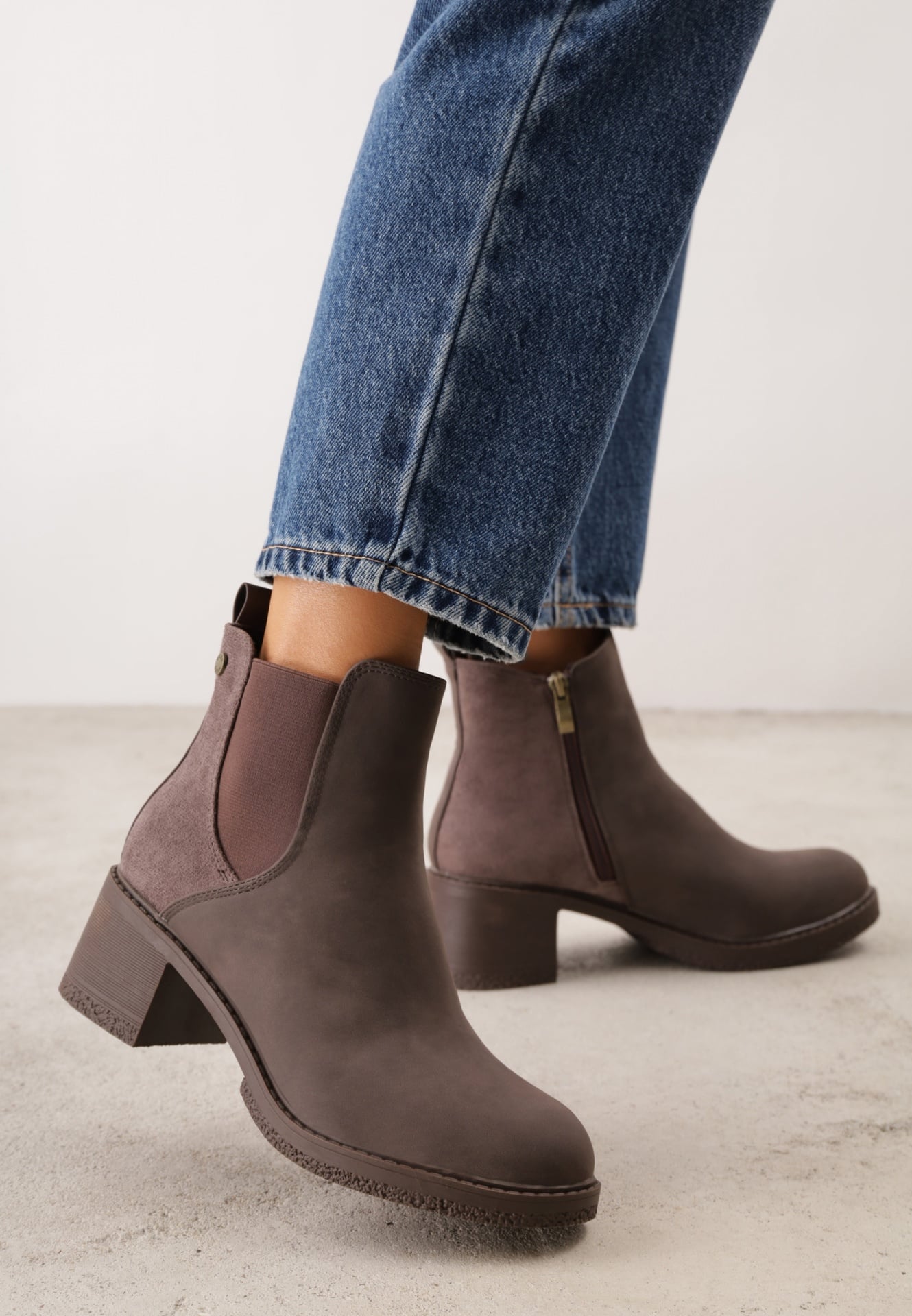 Botine VICES în stil Chelsea, cu toc jos tip bloc, Verilla Maro