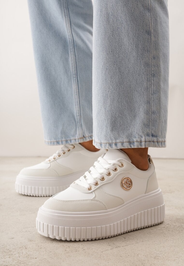 Sneakersy Chunky Albe VICES cu Aplicație pe Platformă cu Striatii Ilunatesa