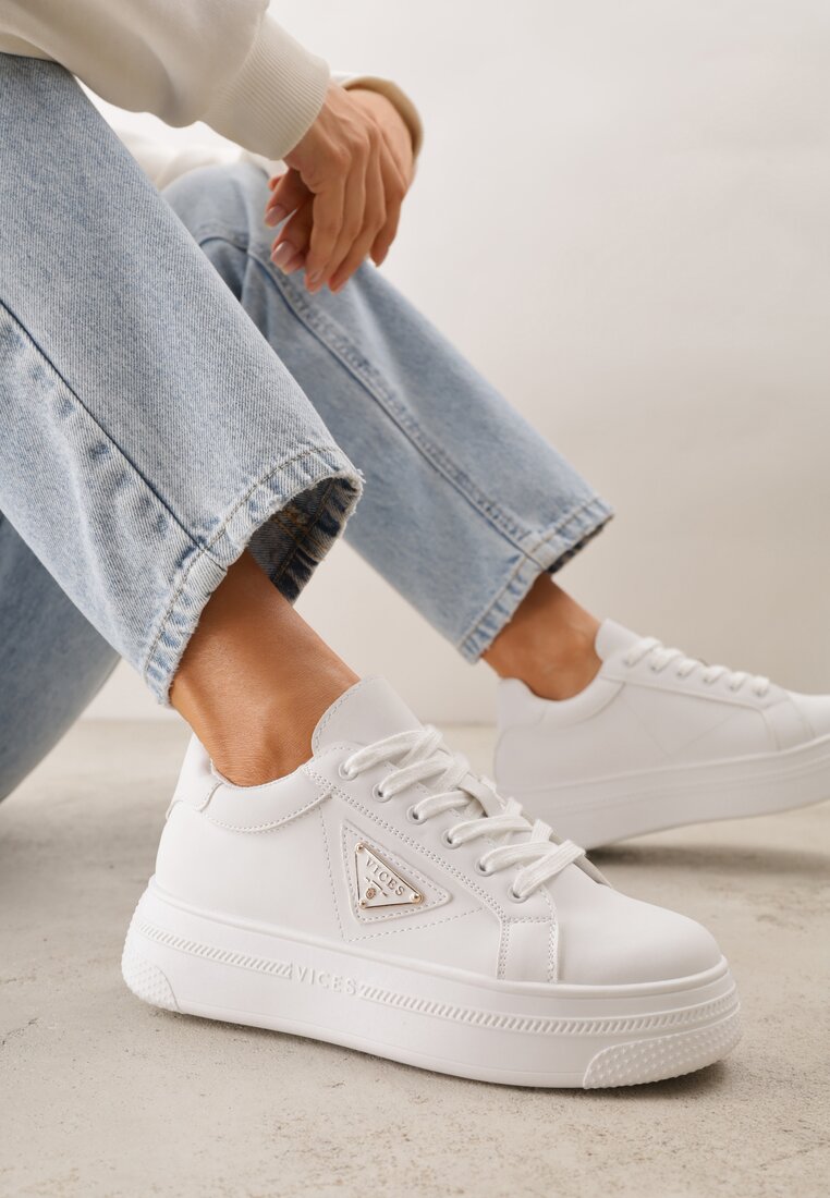 Adidași Albi Chunky VICES cu Platformă cu Ornament în Formă de Stea Anatale