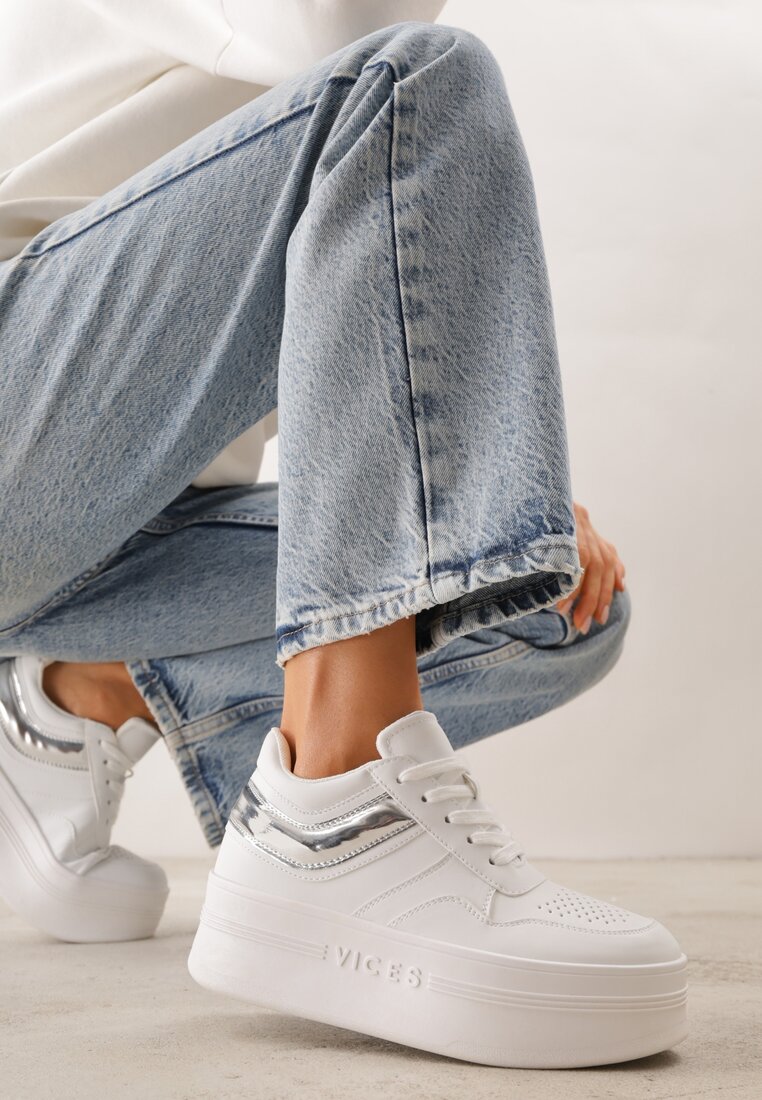 Adidași Alb-Argintiu VICES pe Platformă Decorate cu Inscripție în Relief Berolla